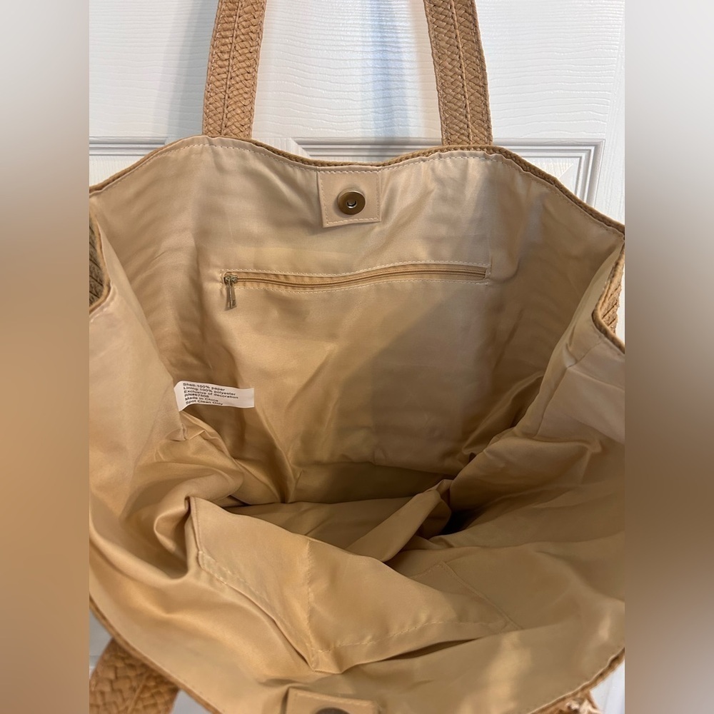 NWT Sol And Mer, Bikinis and Martinis Braided Straw Tote, Tan - Picture 4 of 7